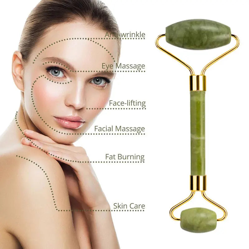 Masque Yeux Pierre de Jade Massage Facial Roller Guasha Thérapie Froide - SHOP VELUMIA