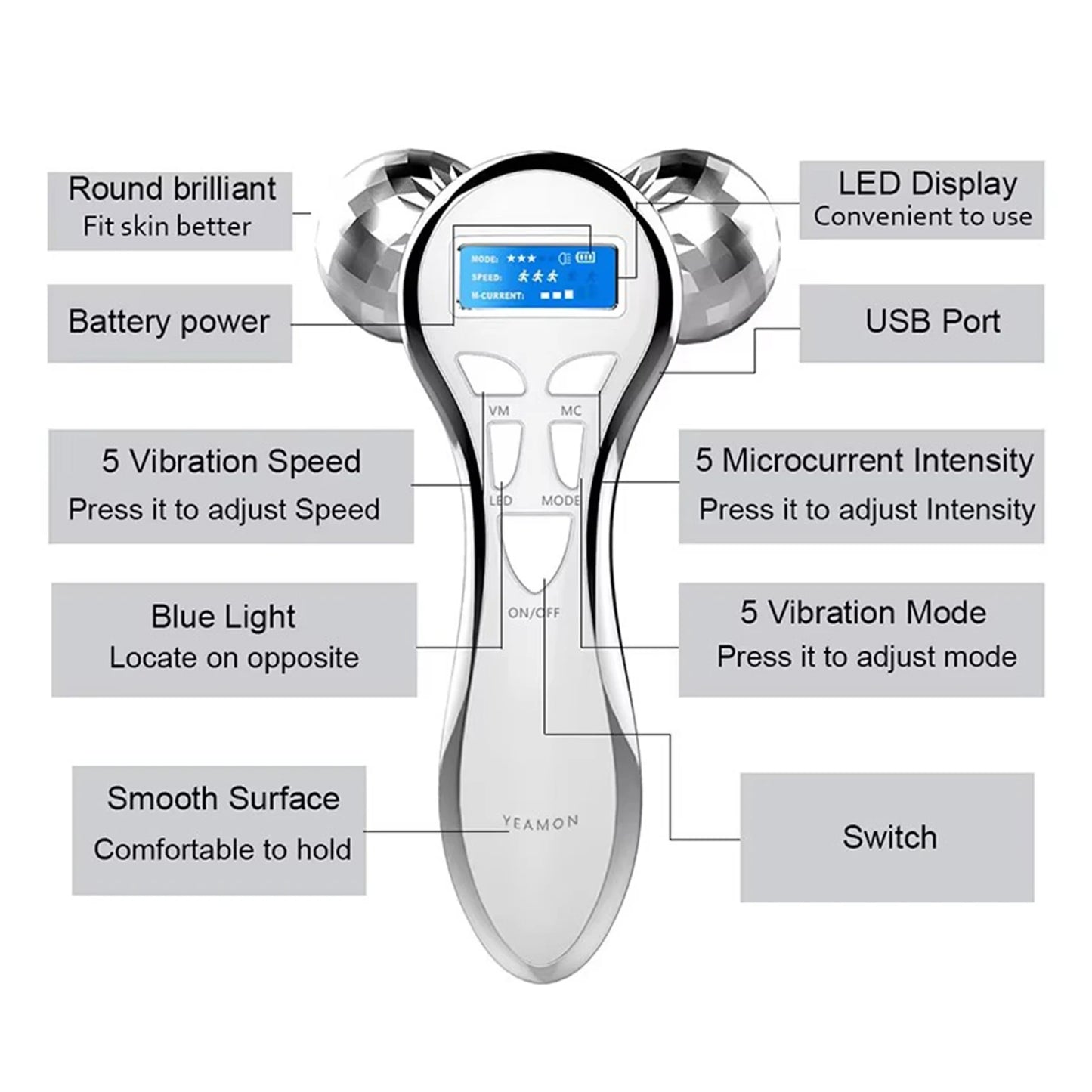 Rouleau Facial EMS 4D | Microcourant & Vibration Lifting – Velumia - SHOP VELUMIA