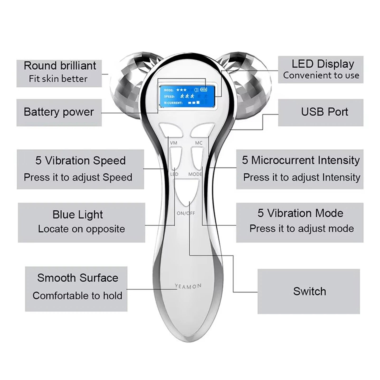 Rouleau Facial EMS 4D | Microcourant & Vibration Lifting – Velumia - SHOP VELUMIA