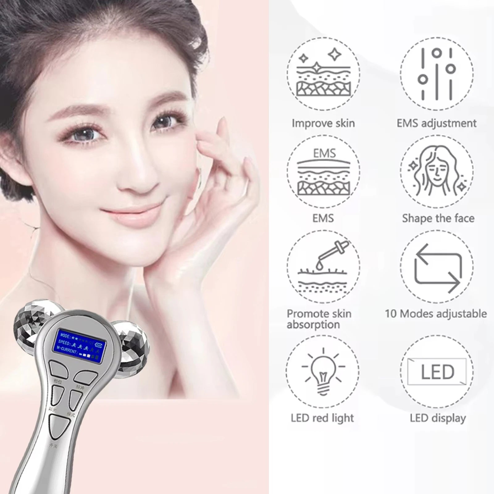Rouleau Facial EMS 4D | Microcourant & Vibration Lifting – Velumia - SHOP VELUMIA
